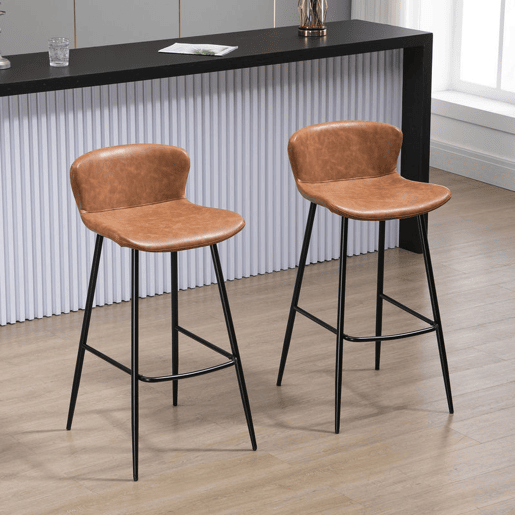 HOMCOM Conjunto de 2 Bancos Altos de Cozinha Bancos Altos de Cozinha com Encosto Estofado em PU Carga 120 kg para Bar Sala de Jantar 45x49x94,6 cm Marrom
