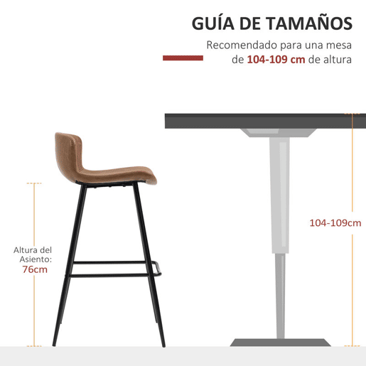 HOMCOM Conjunto de 2 Bancos Altos de Cozinha Bancos Altos de Cozinha com Encosto Estofado em PU Carga 120 kg para Bar Sala de Jantar 45x49x94,6 cm Marrom