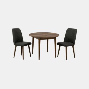 Conjunto de mesa e cadeiras com efeito madeira