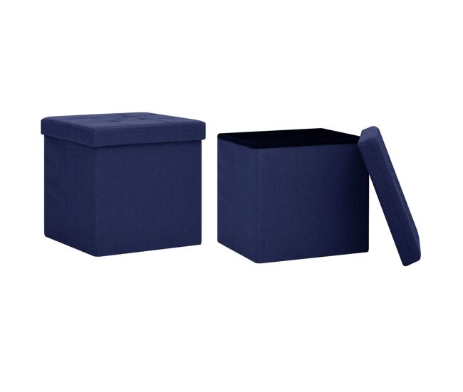 Vidaxl taburetes de almacenaje plegables 2 uds lino sintético azul