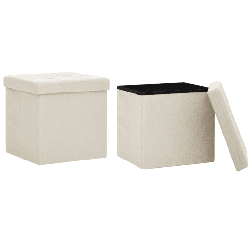 vidaXL Bancos de arrumação dobráveis 2 pcs linho falso branco nata vidaXL Bancos de arrumação dobráveis 2 pcs linho falso branco nata