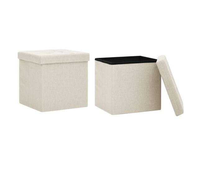 Vidaxl taburetes de almacenaje plegables 2 uds lino sintético crema