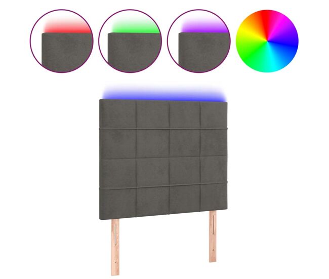 Cabecero con luces led terciopelo gris oscuro 80x5x118/128 cm