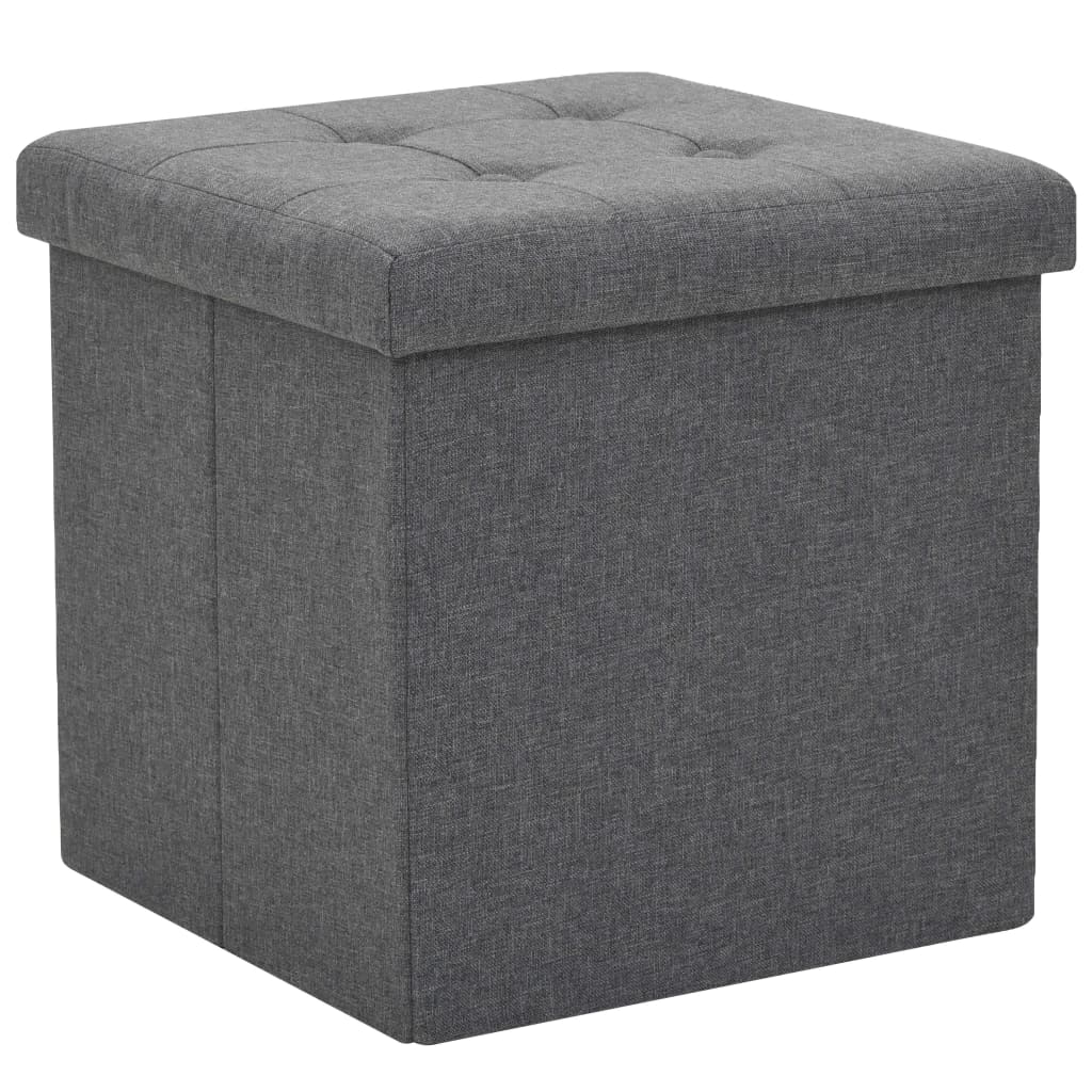 Vidaxl taburete plegable con almacenaje lino sintético gris oscuro