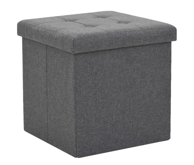Vidaxl taburete plegable con almacenaje lino sintético gris oscuro