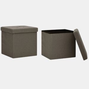 vidaXL Bancos de arrumação dobráveis 2 pcs linho falso castanho