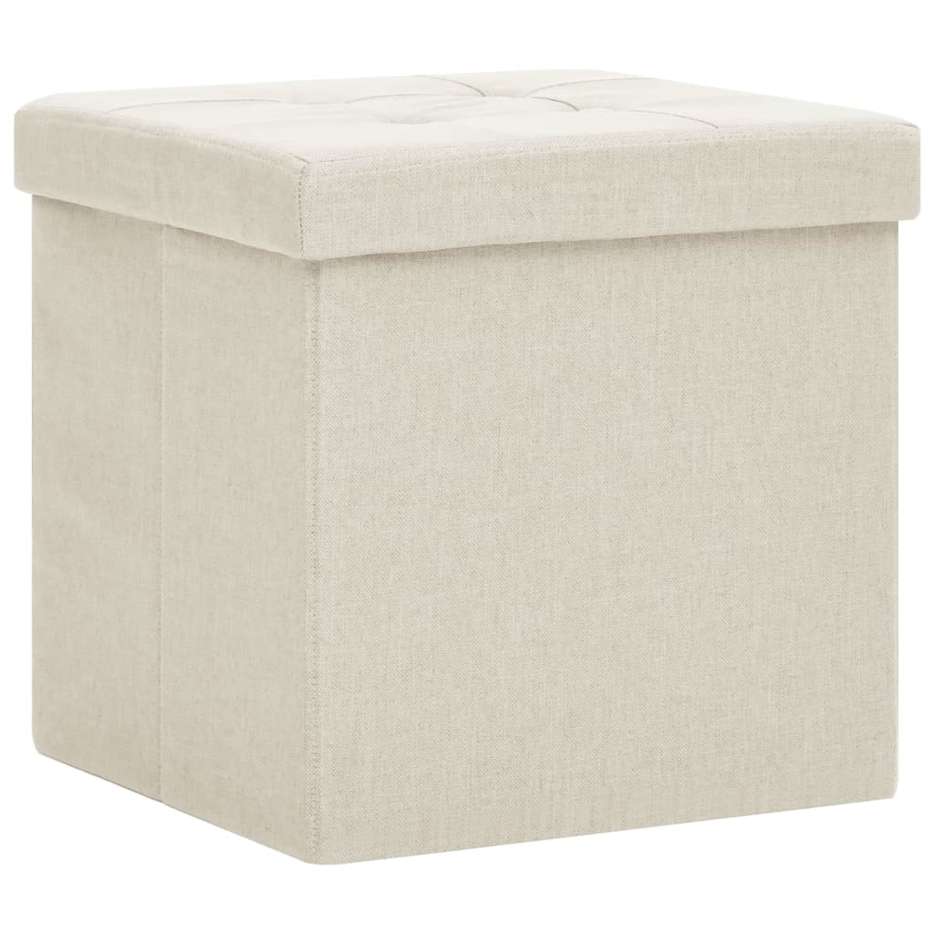 Vidaxl taburete con almacenaje plegable lino sintético crema blanco