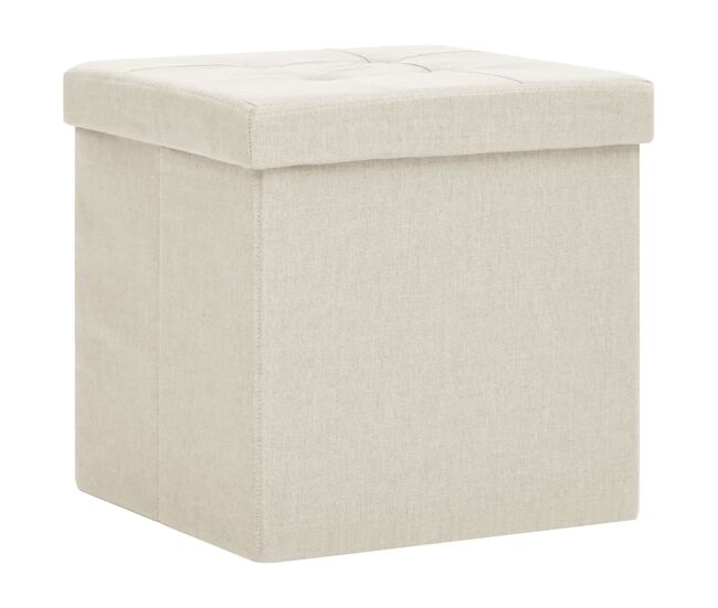 Vidaxl taburete con almacenaje plegable lino sintético crema blanco