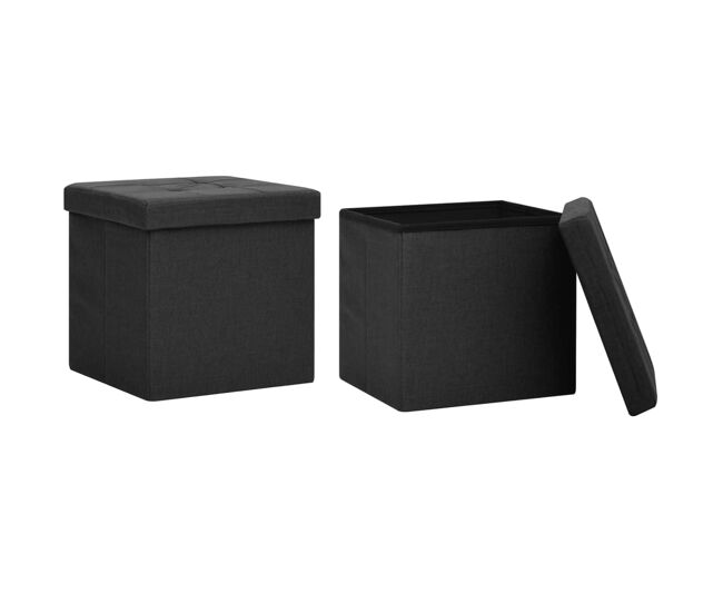 Vidaxl taburetes de almacenaje plegables 2 uds lino sintético negro