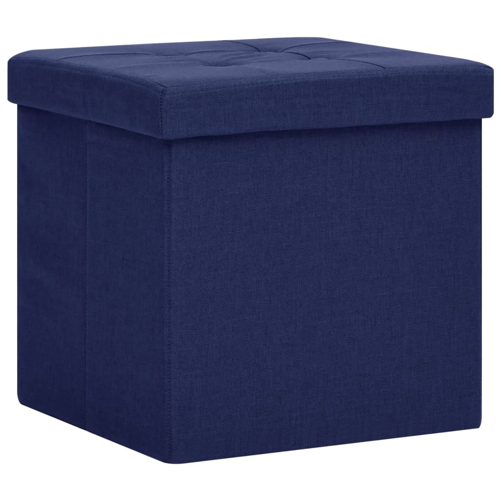 Vidaxl taburete con almacenaje plegable lino sintético azul