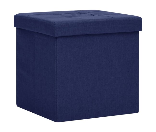 Vidaxl taburete con almacenaje plegable lino sintético azul