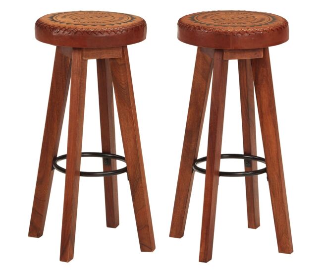 Vidaxl taburetes de cocina 2 uds cuero auténtico madera maciza acacia