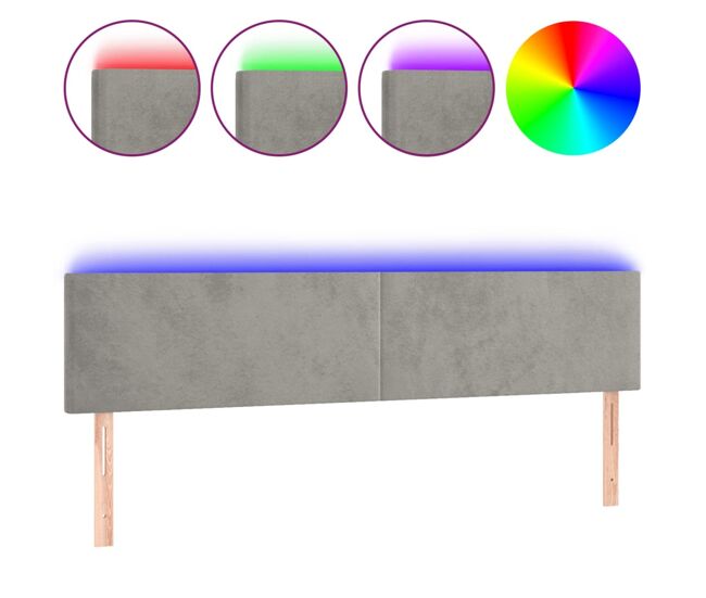 Cabecero con led de terciopelo gris claro 160x5x78/88 cm