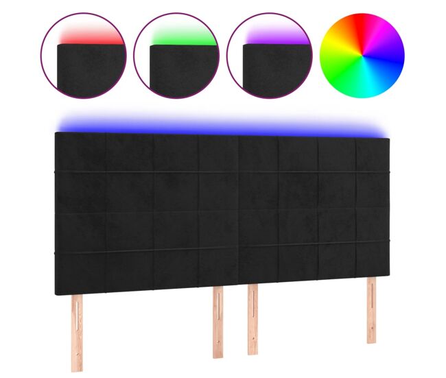 Cabecero con luces led terciopelo negro 200x5x118/128 cm