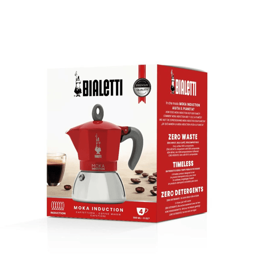 Cafeteira Italiana Bialetti Moka Induction Preto Vermelho Metal Aço inoxidável Alumínio 150 ml 200 ml 4 Kopjes (1 Peça)
