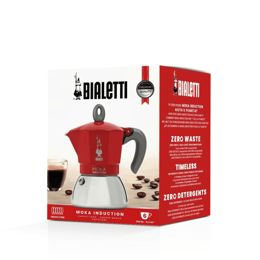 Cafeteira Italiana Bialetti Moka Induction Preto Vermelho Metal Aço inoxidável Alumínio 300 ml 6 Copos