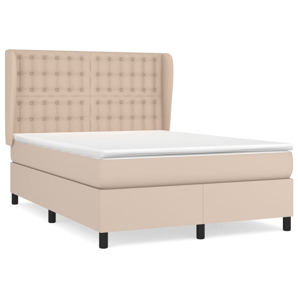 Cama box spring con colchón cuero sintético capuchino 140x200cm botones
