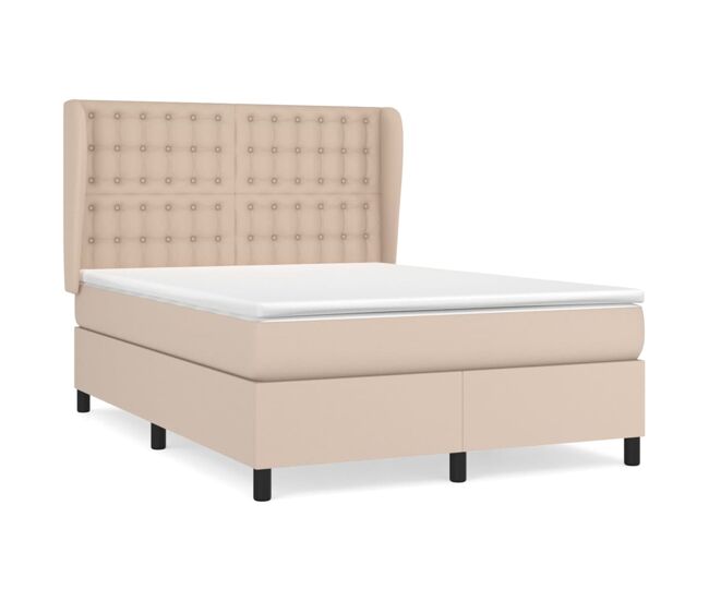 Cama box spring con colchón cuero sintético capuchino 140x200cm botones