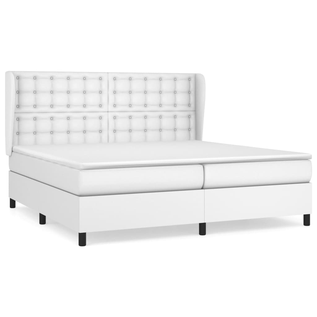 Cama box spring con colchón cuero sintético blanco 200x200 cm botones