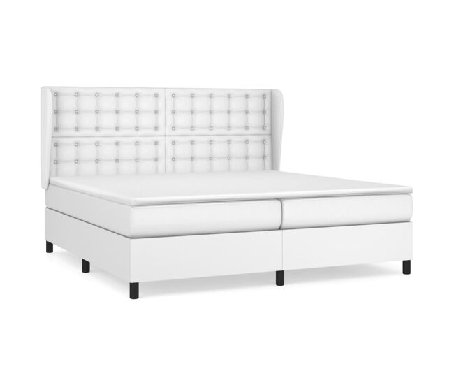 Cama box spring con colchón cuero sintético blanco 200x200 cm botones