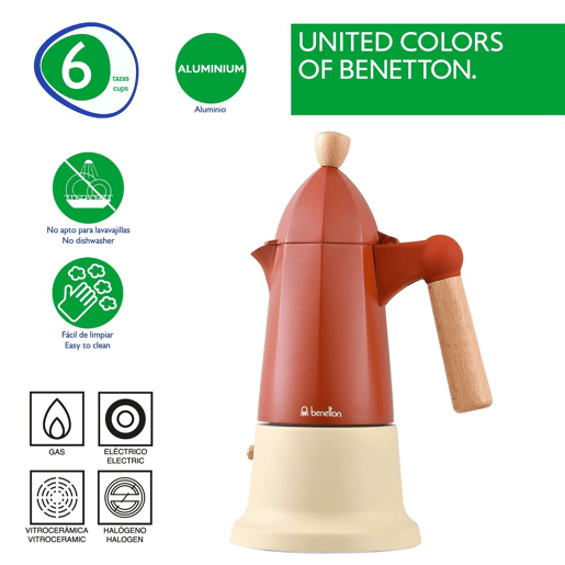 Cafeteira Italiana Benetton SAFARI BE Alumínio madeira de faia 6 Copos 600 ml