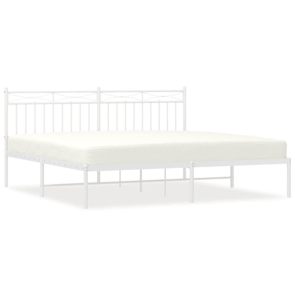 Estructura de cama de metal con cabecero blanco 183x213 cm con cabecero