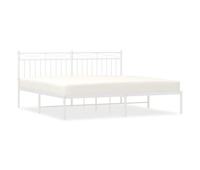 Estructura de cama de metal con cabecero blanco 183x213 cm con cabecero