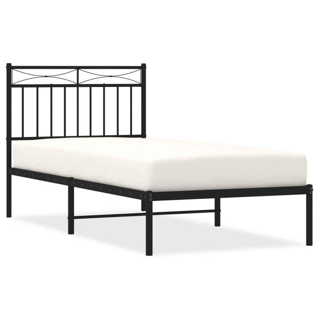 Estructura de cama con cabecero metal negro 90x190 cm con cabecero