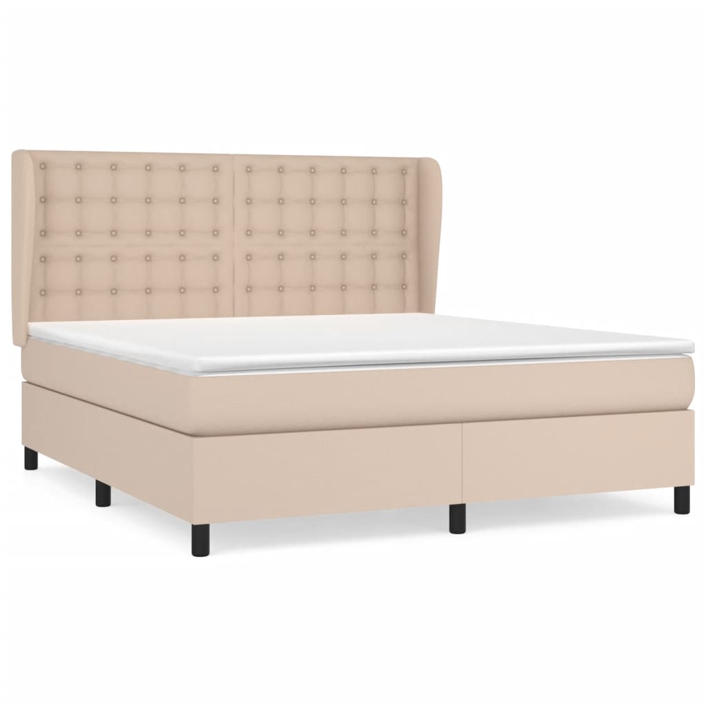 Cama box spring con colchón cuero sintético capuchino 160x200cm botones