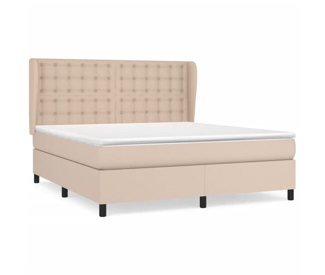 Cama box spring con colchón cuero sintético capuchino 160x200cm botones