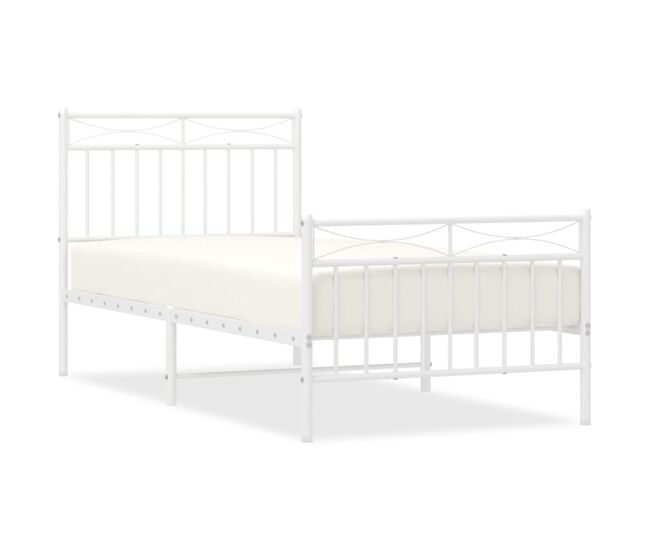 Estructura cama metal con cabecero y pie cama blanca 90x200 cm con cabecero y pie de cama