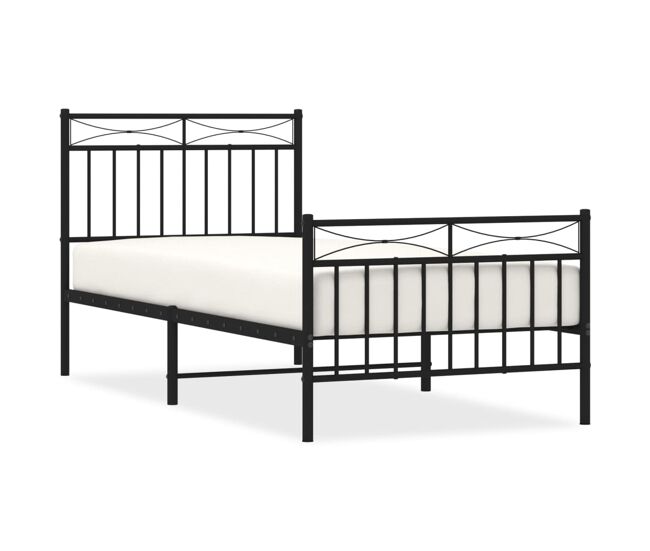 Estructura de cama con cabecero y estribo metal negro 90x200 cm con cabecero y pie de cama
