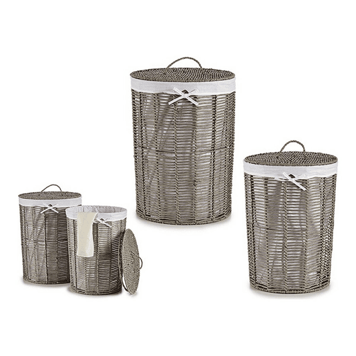 Cesto da Roupa Cinzento Tecido vime (2 Peças) (44 x 56 x 44 cm) (39 x 39 x 50,5 cm)