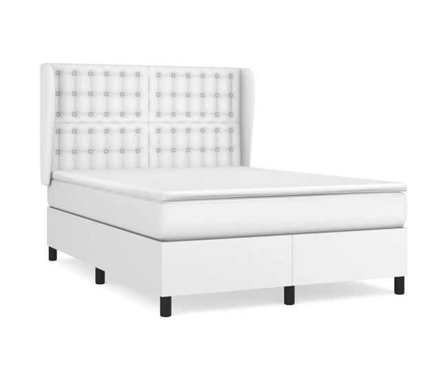 Cama box spring con colchón cuero sintético blanco 140x200cm botones