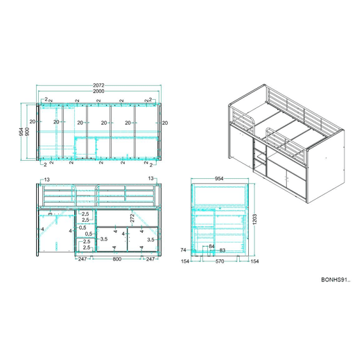 Cama de solteiro infantil BONNY KSB005 90x200 cm Cinzento