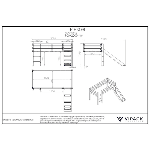 Cama loft PINO LB005 90x200 cm Branco