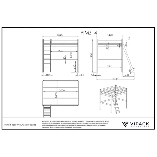 Cama loft PINO LB009 140x200 cm Branco