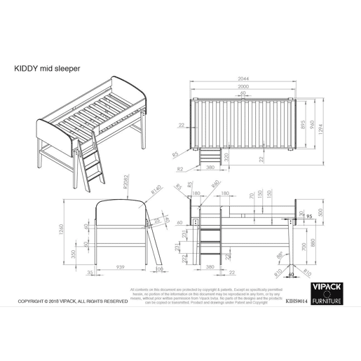 Cama loft KIDDY LB005 90x200 cm Branco