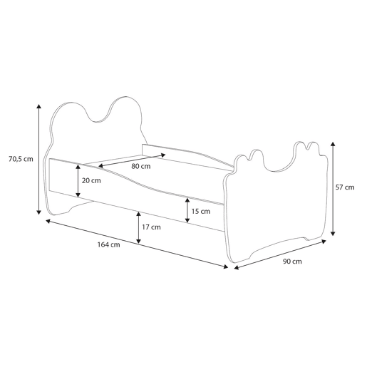 Cama de solteiro infantil ANIMALS KSB001 80x160 cm Branco Cama de solteiro infantil ANIMALS KSB001 80x160 cm Branco