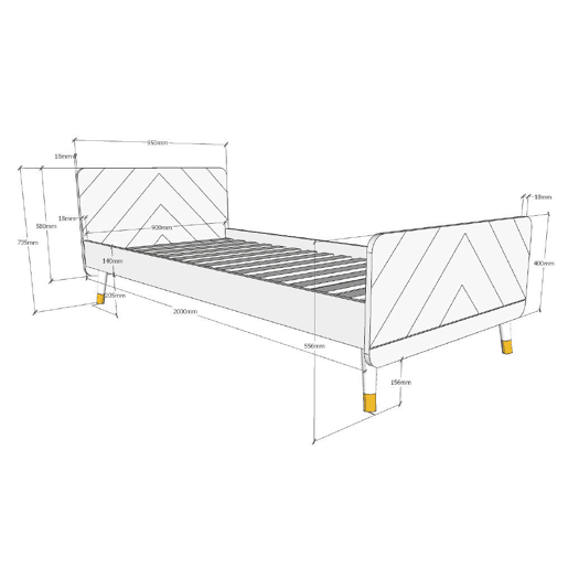 Cama de solteiro infantil BILLY KSB005 90x200 cm Cinzento