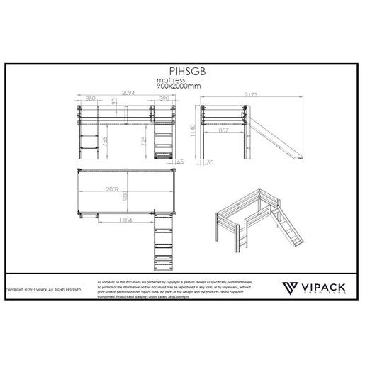 Cama loft PINO LB005 90x200 cm Bege