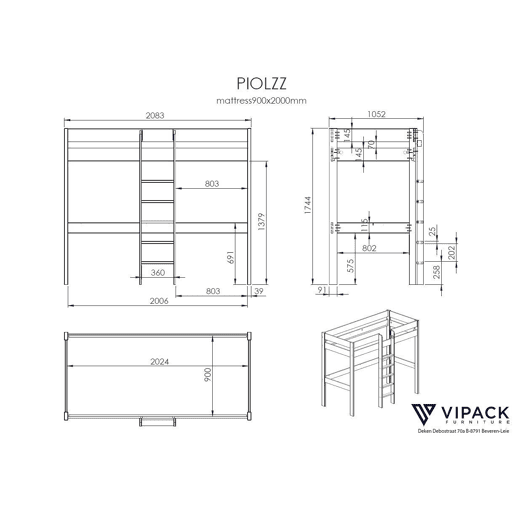 Cama loft PINO LB005 90x200 cm Branco