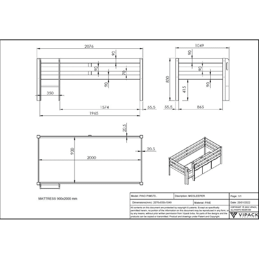 Cama loft PINO LB005 90x200 cm Branco