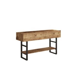 Mesa de consola IRON, em madeira natural, de estilo moderno, com 76x139x43 cm, 2 portas e 3 prateleiras