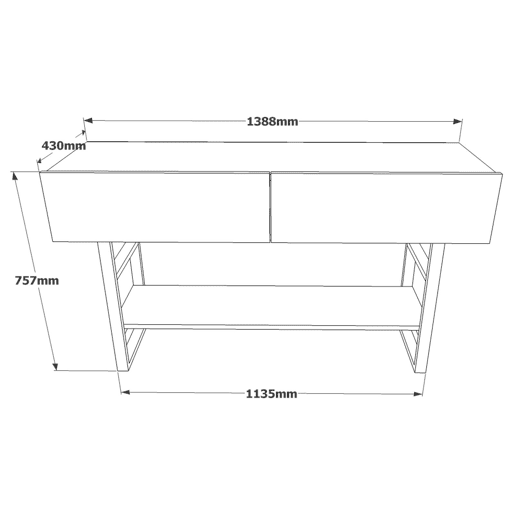 Mesa de consola IRON, em madeira natural, de estilo moderno, com 76x139x43 cm, 2 portas e 3 prateleiras