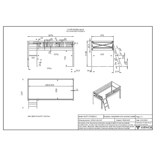 Cama loft SCOTT LB005 90x200 cm Branco Cama loft SCOTT LB005 90x200 cm Branco