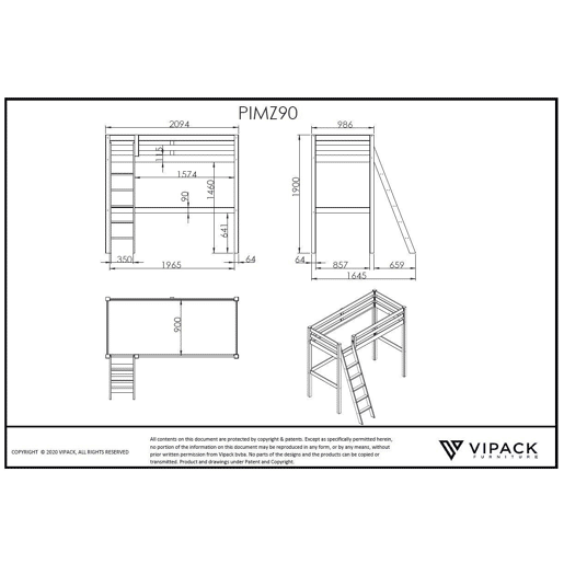 Cama loft PINO LB005 90x200 cm Branco