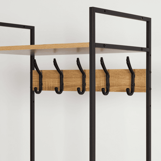 Max Home Sapateira de madeira e aço com 3 prateleiras 60x40x175 cm