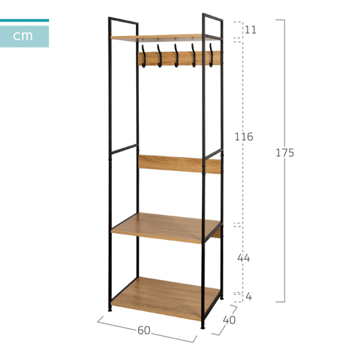 Max Home Sapateira de madeira e aço com 3 prateleiras 60x40x175 cm