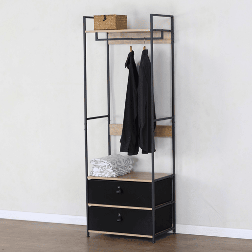 Max Home Armário aberto em madeira e aço 2 gavetas para tecido 60x40x175 cm